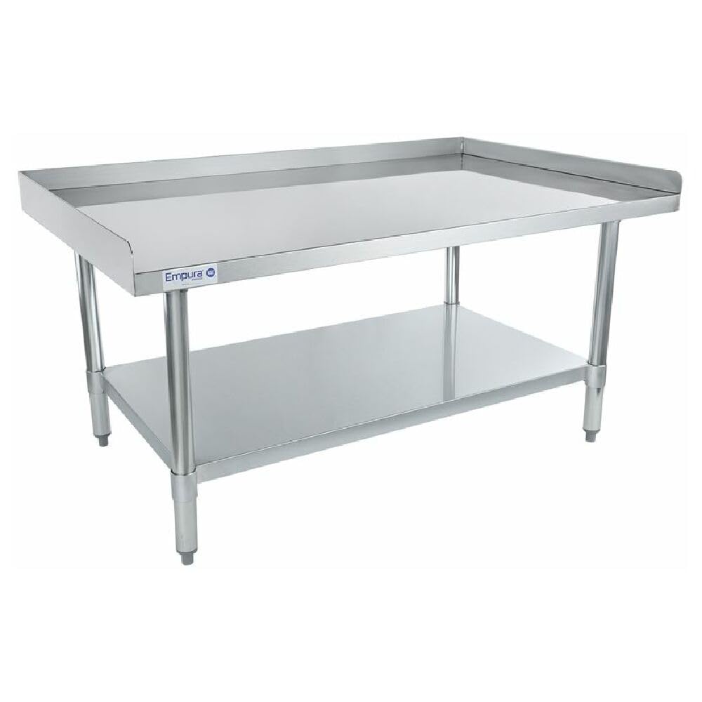 Empura 48" x 30" Stainless Steel Equipment Stand | Commercial Prep Work Table for Kitchen Garage | 2" Backsplash, Galvanized Undershelf Legs, 750 lbs Capacity, 48" W x 30" D x 25.5" H, 18 Gauge, NSF