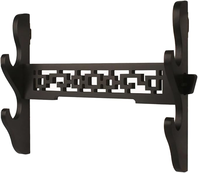 Katana Wall Mount Samurai Sword Display Hanger Lightsaber Holder, Wood Flute Stand Martial Arts Weapon Stand Cosplay Rack Wall Mount (Black, 2-tier)