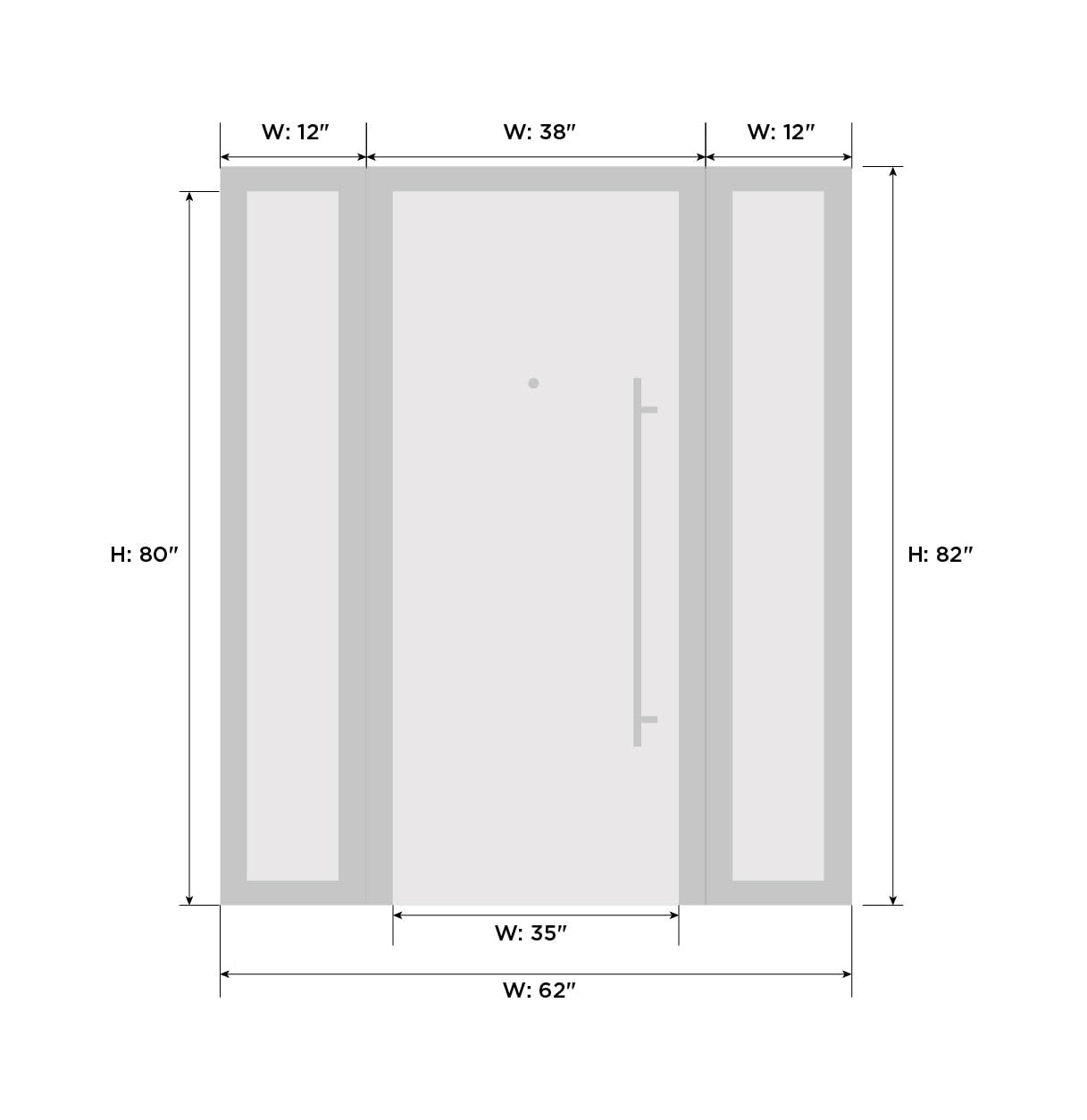 VDOMDOORS Front Exterior Prehung Metal-Plastic Door | Manux 8415 Matte Black | 2 Side Sidelite Transoms | Residential Doors Entrance Patio Garage 60 x 80 (W12+36+12 x H80) Right-Inswing