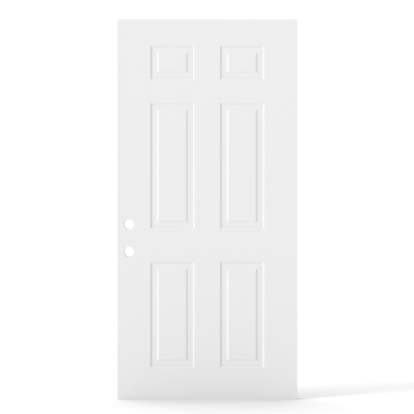 JUBEST 36"x80" Steel Front Door,Premium 6-Panel White Primed Exterior Door Slab with Lockset Hole,Energy Efficient Polyurethane Core for Sound & Thermal Insulation,Reversible Handing, Ready to Paint