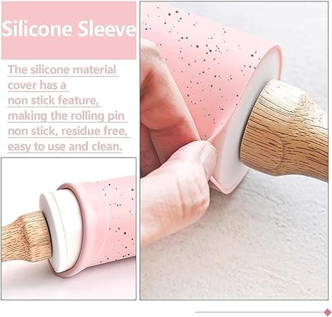 Skiennix Silicone Rolling Pin - 15-Inch Non-Stick Pastry Dough Roller with Wooden Handle | Ideal for Baking Cookies and Dumplings