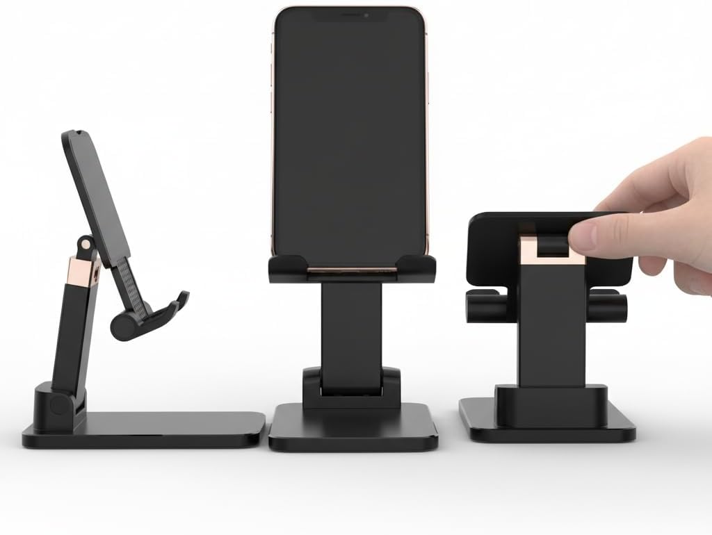 Aurasion Adjustable Phone & Tablet Stand for Desk, Foldable Holder with Stable Base and Non-Slip Design, Compatible