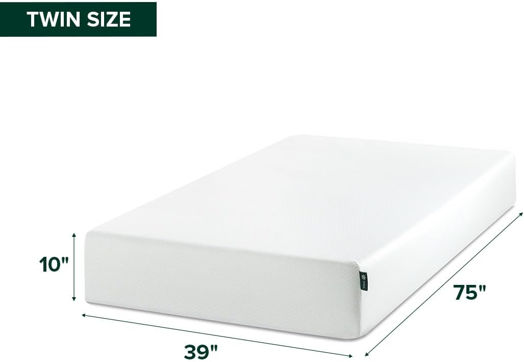 Zinus 10 Inch Twin Green Tea Memory Foam Mattress - Medium Firm, Fiberglass Free, Zoned Pressure Relief