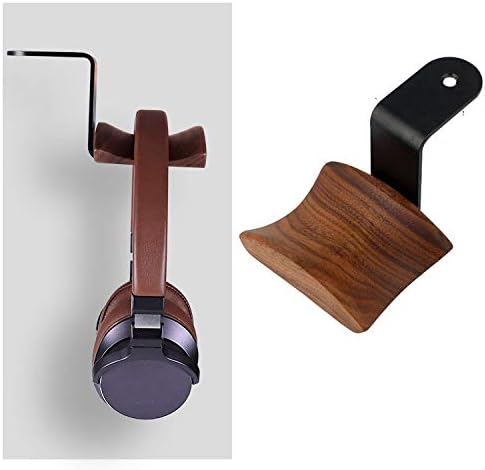 YANGMEI Headset Under-Desk Mount Headphone Hanger Holder Stand Walnut Wood Headphone Rack Hook Desk Tabletop Tape