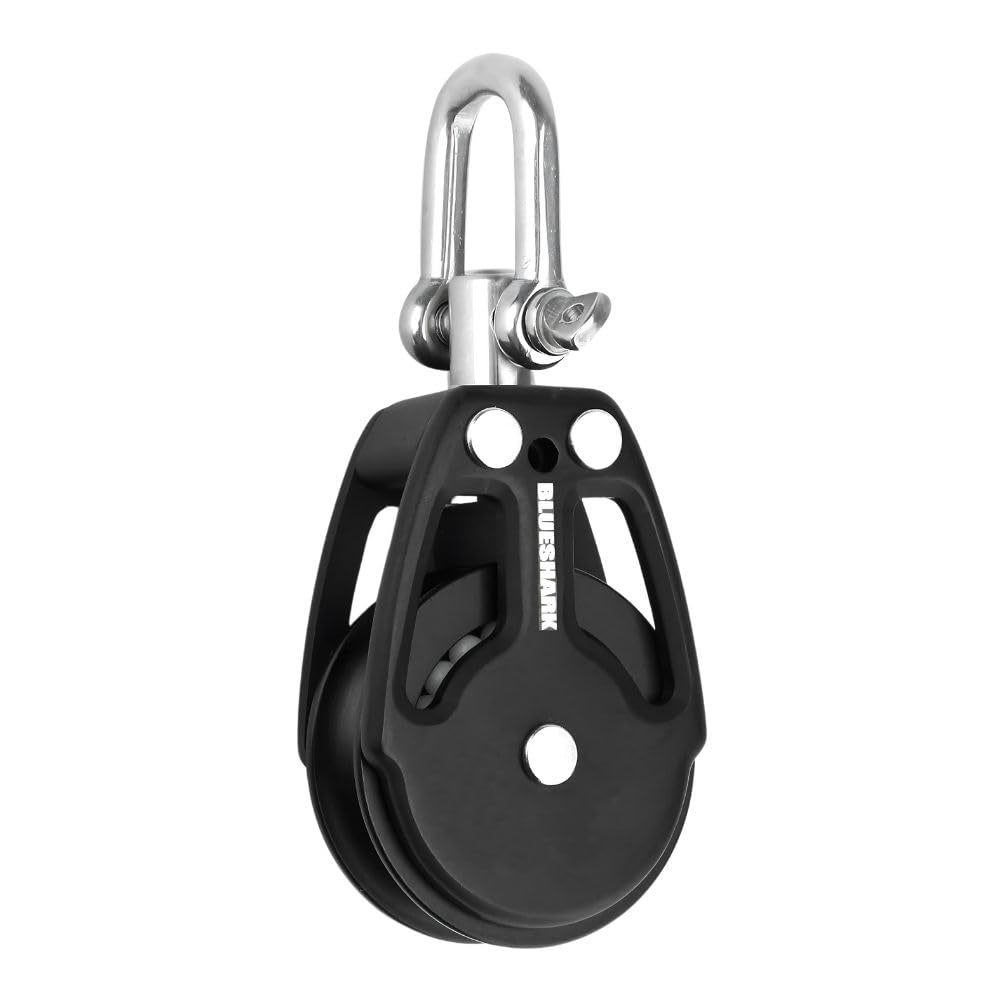 Blue Shark 2250-38mm Single Swivel Block - Max Line: 3/8” (10 mm), Safe Working Load (SWL): 900 lbs, Breaking Load: 2200 lbs (1-Pack)
