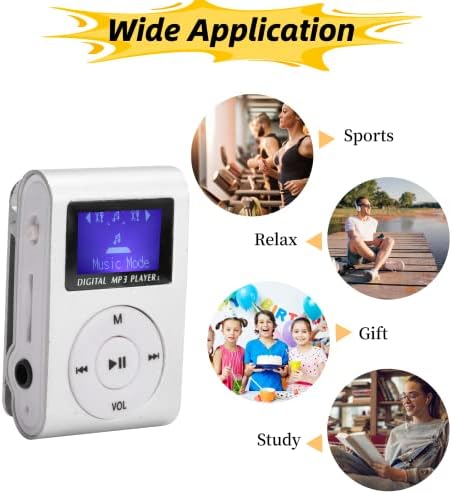 Liccx Mp3 MP3 32GB(Silver) Player, Music Player with Headphone and USB Cable, Back Clip Lossless Sound Music Player
