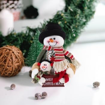 Skiennix Plush Snowman Tabletop Decoration - 10.22" X 6.48" Winter Ornament for Holiday Home Decor