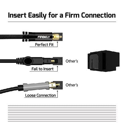 FIRBELY 8 Digital Toslink Cable Optical Audio Cable-S/PDIF Fiber Optic with Metal Connectors Braided Jacket Black Cable
