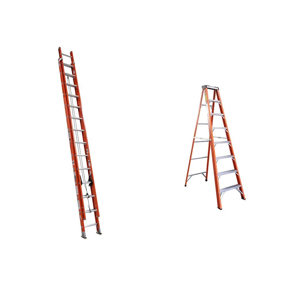 24-Foot 300-LB Fiberglass Extension & 8-Foot 250-LB Fiberglass Step Ladders Bundle
