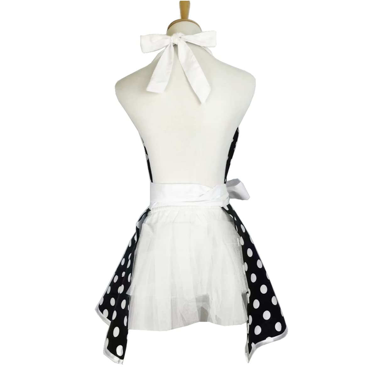 Hyzrz Lovely Sweetheart Retro Kitchen Aprons Woman Girl Cotton Polka Dot Cooking Salon Dress Pinafore Vintage Apron Mothers Gift (Black)