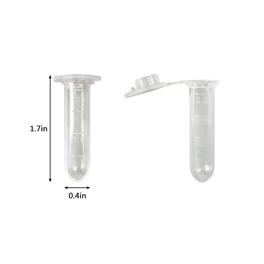 Centrifuge Tubes 200 Pack 2ml Polypropylene Clear Graduated Mirco Test Tubes with Snap Cap for Sample Storage Container No-Leak
