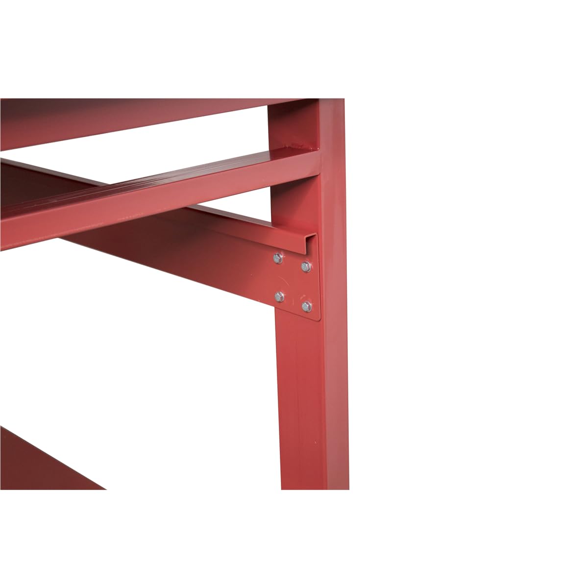 K Tool International 75111 60" x 34" Heavy Duty Work Table for Garages, Repair Shops and DIY, 1200 lb., 31" Height, Raised Edges, Bottom Shelf, Leveling Feet, 13 Gauge Steel, Powder Coated Finish, Red