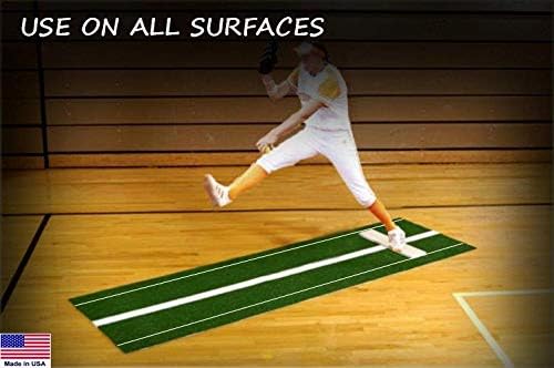 Premium 10 Feet X 3 Feet Softball Pitching Mat in Green Color Softball Pitching Aids For Indoor or Outdoor Use Antislip Rubber Bottom With Real 6 inch x 24 inch Game Pitching Rubber