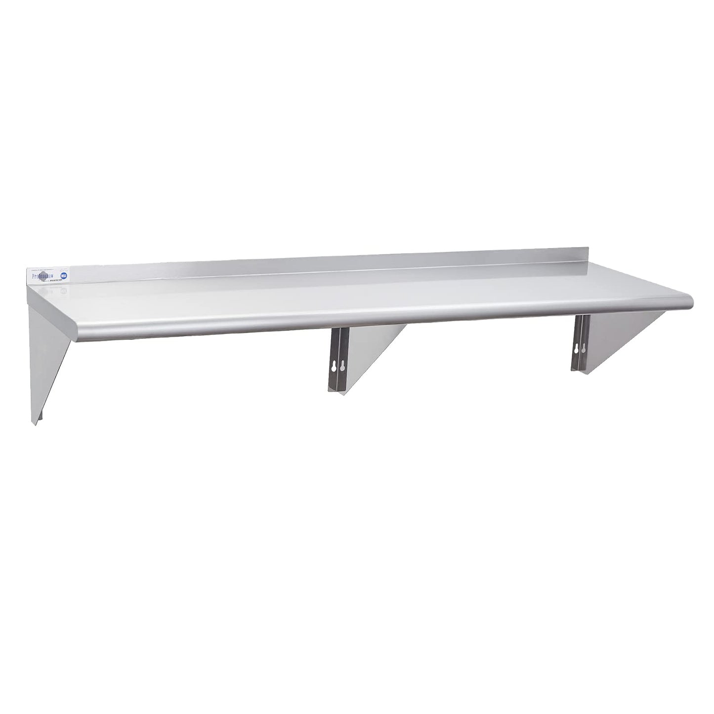 Profeeshaw NSF Stainless Steel Shelf 14” x 60”, 400 lb Commercial Shelves Wall Mounted Metal Shelving with Backsplash and 2 Brackets for Restaurant, Bar, Utility Room, Kitchen and Garage