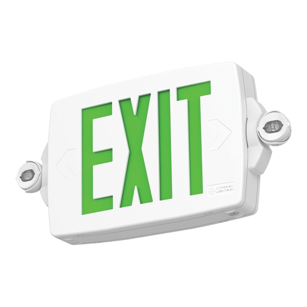 Lithonia Lighting Quantum LED Exit Sign Emergency Light Combo, Exit Sign and Emergency Lights, 2-Head Fixture, Red/Green Selectable Letters, High Output Battery, White (LHQM S W RG MVOLT HO M6)