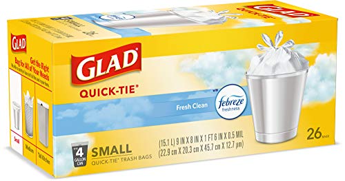 Glad Trash Bags, Small Garbage Bags - OdorShield 4 Gallon White Trash Bag, Gain Fresh Scent with Febreze - 26 Count (Pack of 6)