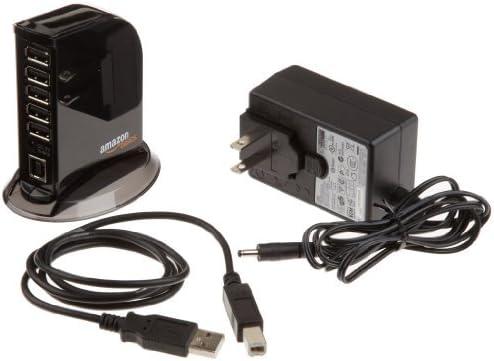 Amazon Basics 7 2.0 5V/4A Port USB Hub Tower with Power Adapter, Plug and Play, Charging Ports, Black