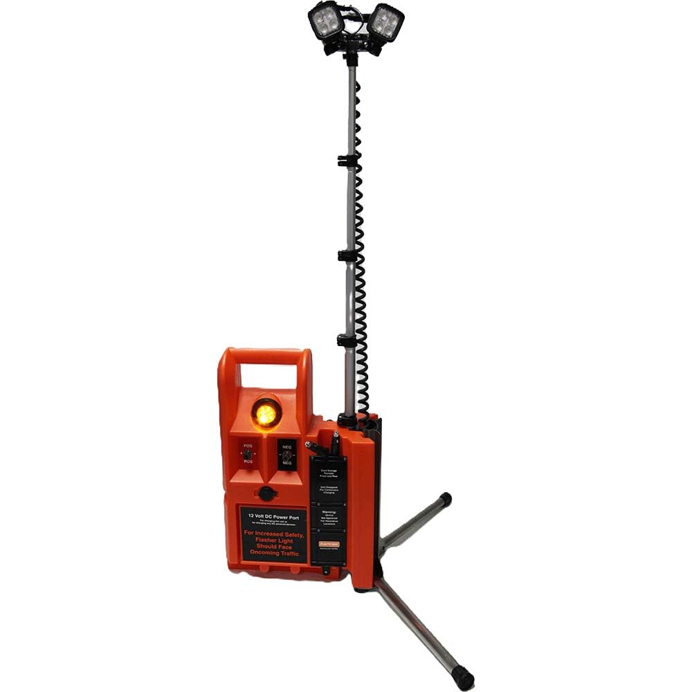 Plasticade Flagger Lighting Station & Work Area Light, 4,000 Lumens, Portable, Waterproof Case, Adjustable Heads, 8-Foot Light Elevation, Temporary Construction in Any Weather