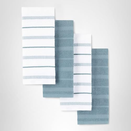 KitchenAid Albany Kitchen Towel 4-Pack Set, Fog Blue/White, 16"x26"