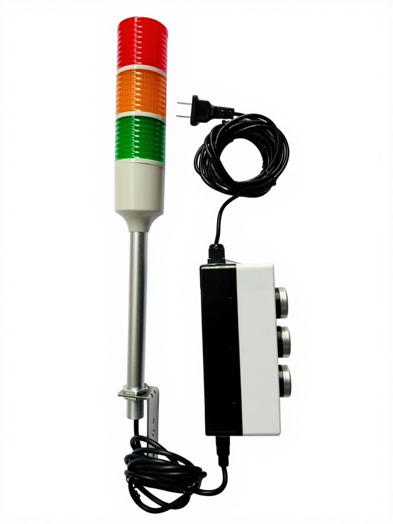 LED Tower Lights 3 Stack Super Bright Red/Yellow/Green Signal Lamp ON/Off Switch Industrial Adapter,16 ft Extension Cord，US Plug