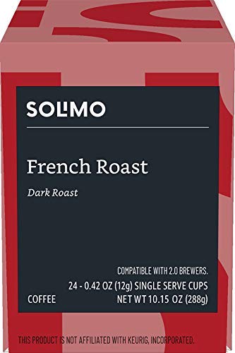 Solimo Dark Roast Coffee Pods - French Roast for Keurig 2.0 Brewers | 24 Count Pack
