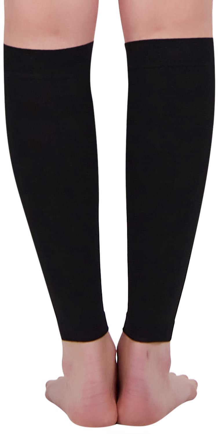 BSERA Calf Compression Sleeve Women, 2 Pairs 15-20mmHg Calf Support Footless Compression Socks Stockings for Shin Splints, Varicose Veins, Recovery (Black, Large)