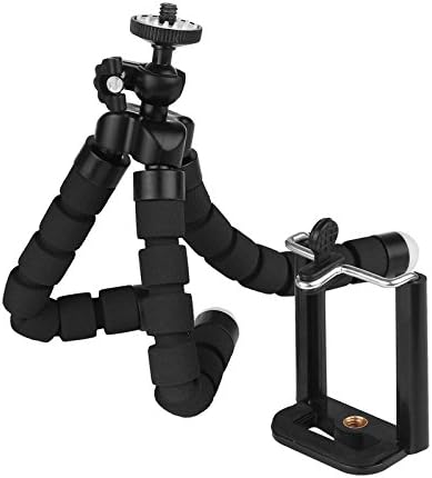AKOAK 1/4 6 Inch,Black Mini Camera Tripod, Portable and Flexible Tripod with Cell Phone Holder Clip, Standard Screw