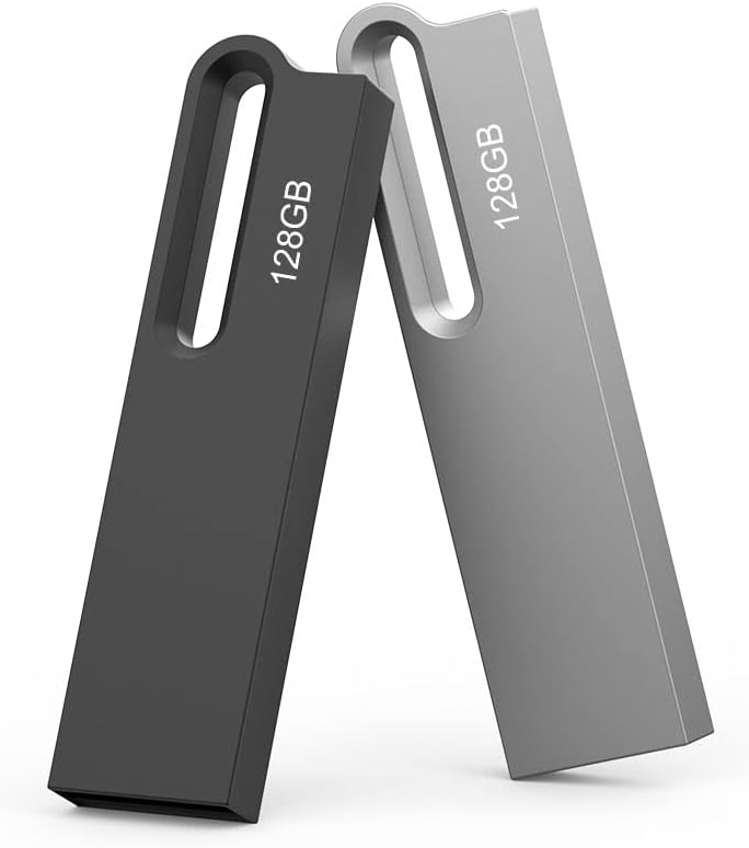 Aiibe 128GB 2 Pack 128gb 128 2.0 (128G, 2 Flash Drive Metal USB Drive Thumb Drive with Keychain Waterproof Jump Drive