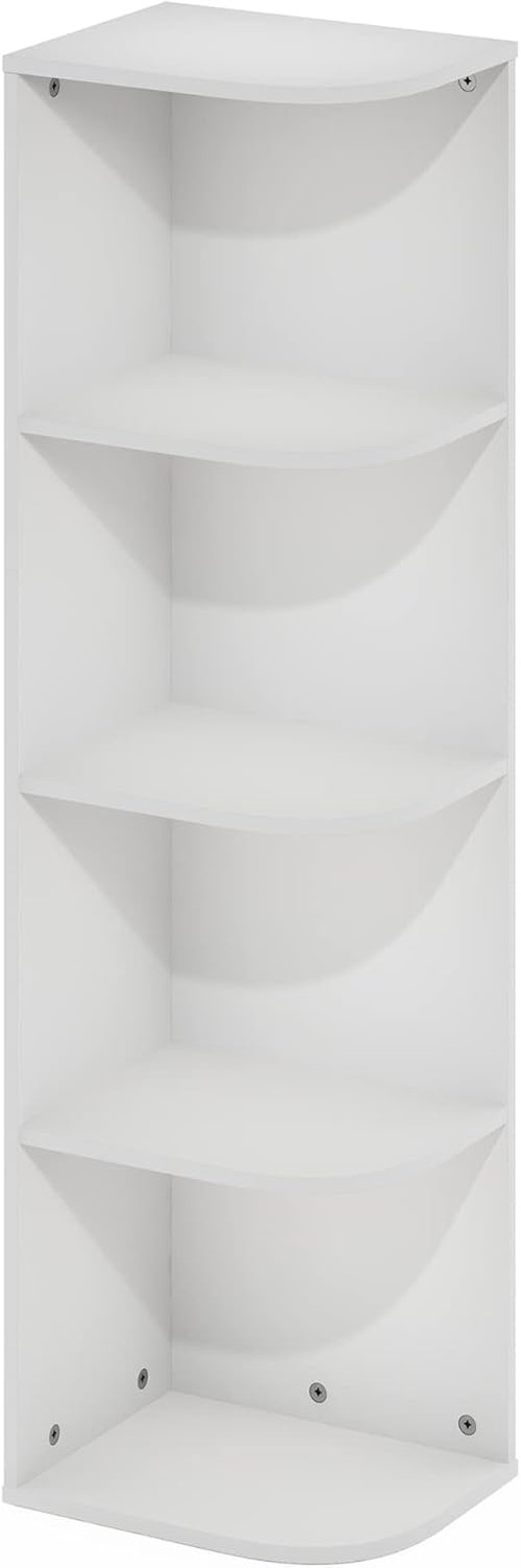Furinno Pasir 4-Tier Corner Bookcase - Stylish White Open Shelf Design for Space-Saving Storage