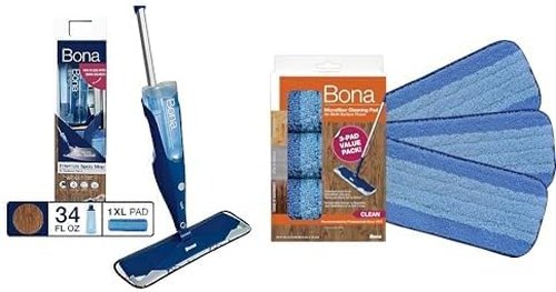 Bona Hardwood Floor Spray Mop - Premium Microfiber Cleaning Pads | Value 3-Pack