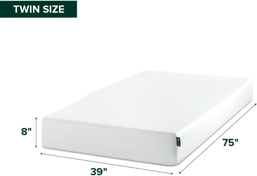 Zinus 8 Inch Twin Green Tea Memory Foam Mattress - Medium Firm Feel | Zoned Pressure Relief & Safe Materials