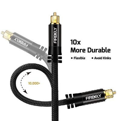 FIRBELY 8 Digital Toslink Cable Optical Audio Cable-S/PDIF Fiber Optic with Metal Connectors Braided Jacket Black Cable