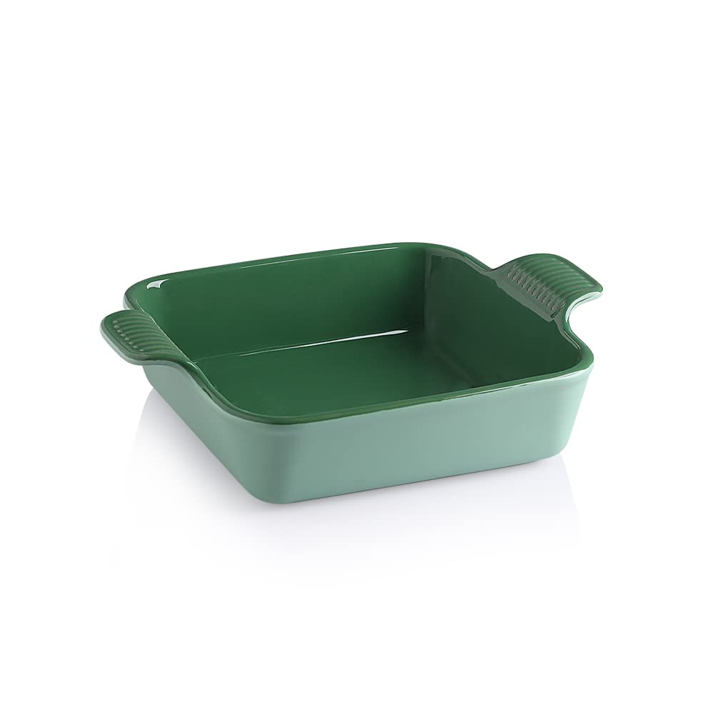 Sweejar Ceramic Baking Dish, 8 x 8 Cake Baking Pan for Brownie, Porcelain Square Bakeware with Double Handle for Casserole, Lasagna, Family Dinner (Light Green)