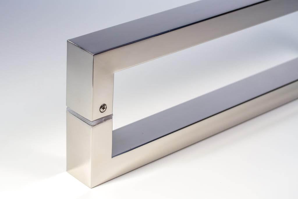32 Inch 2-Sided Stainless Steel Door Handles Chrome Mirror Polished Finish, Internal External Modern Door Handle Pull Set for Commercial Glass Doors Sliding Doors Wooden Fiberglass, Rectangular Bar