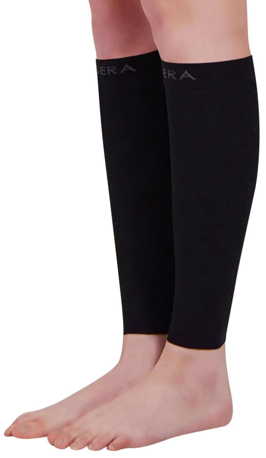 BSERA Calf Compression Sleeve Women, 2 Pairs 15-20mmHg Calf Support Footless Compression Socks Stockings for Shin Splints, Varicose Veins, Recovery (Black, Large)