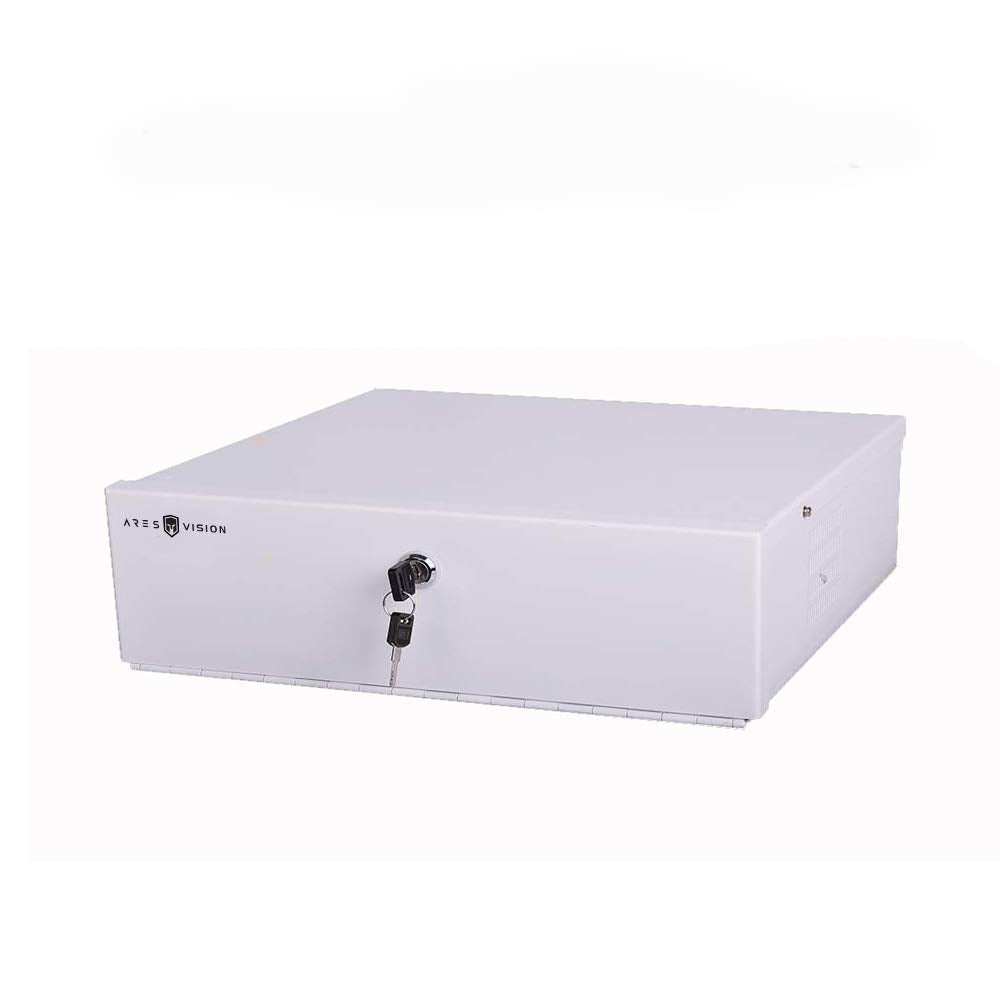 ARES VISION White DVR Lock Box 18" x 18" x 5" – Heavy Duty 16 Gauge Steel Security Enclosure with Fan, Lock & Key, Cable Knockouts – Secure NVR, Router, AV Equipment for Home & Commercial Use