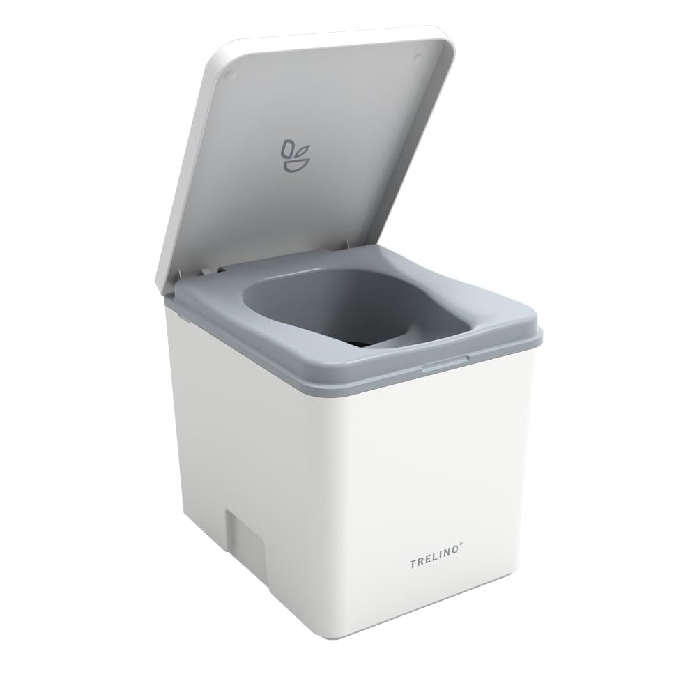TRELINO Composting Toilet Evo M White, Portable Toilet for Camping & Outdoor, Odorless, 1.3 gal & 2.1 gal Capacity, 13 x 15.4 x 14.2 inches