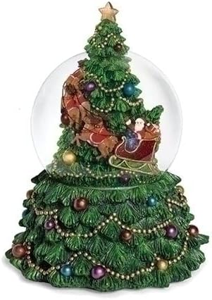 Roman | Musical Rotating Christmas Tree Snow Globe - Santa & Deer | 100mm, 7.5-Inch Tabletop Decor