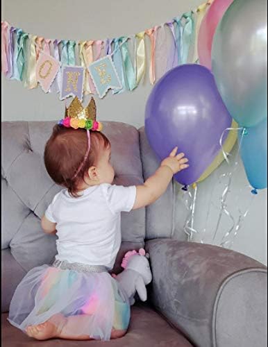 Rainbow High Chair Banner - Colorful 1st Birthday Photo Prop for Baby Girl Smash Cake, Macarons Theme