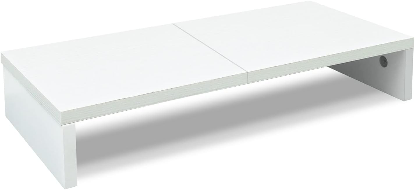 20 inch TEAMIX White Monitor Stand Riser, Wood Desktop Stand for PC/TV/Laptop/Printer, White Monitor Riser