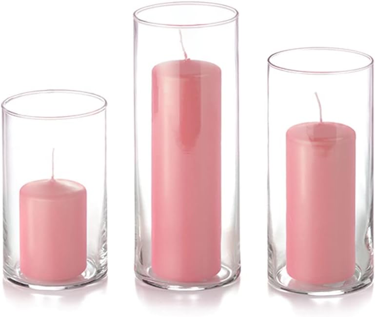 yummi Set of 12 Slim Pillars and Cylinder Vases - Light Rose