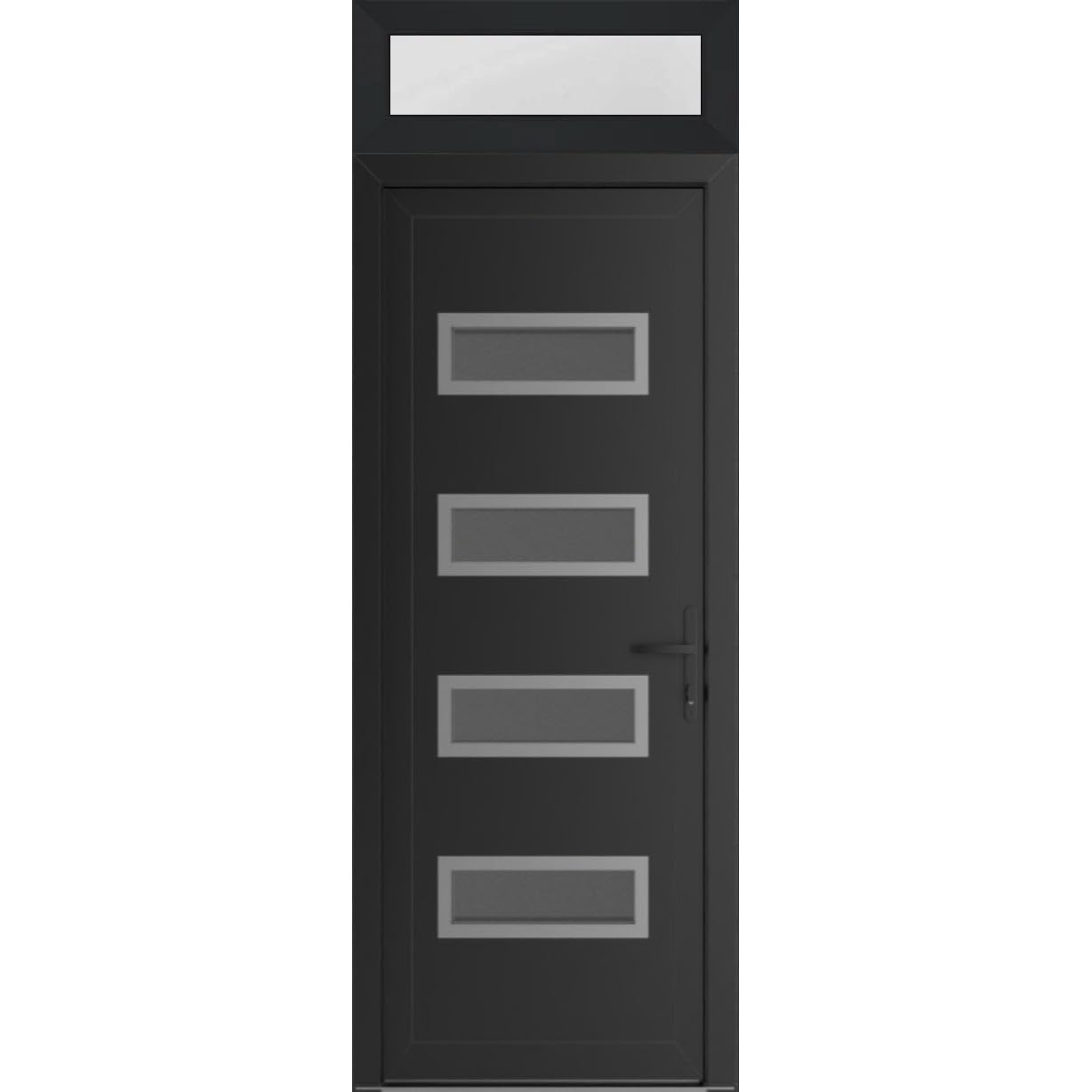 VDOMDOORS Front Exterior Prehung Metal-Plastic Door Frosted Glass | Manux 8113 Matte Black | Top Sidelite Transom | Residential Doors Entrance Patio Garage 36 x 94 (W36 x H80+14) Left-Inswing