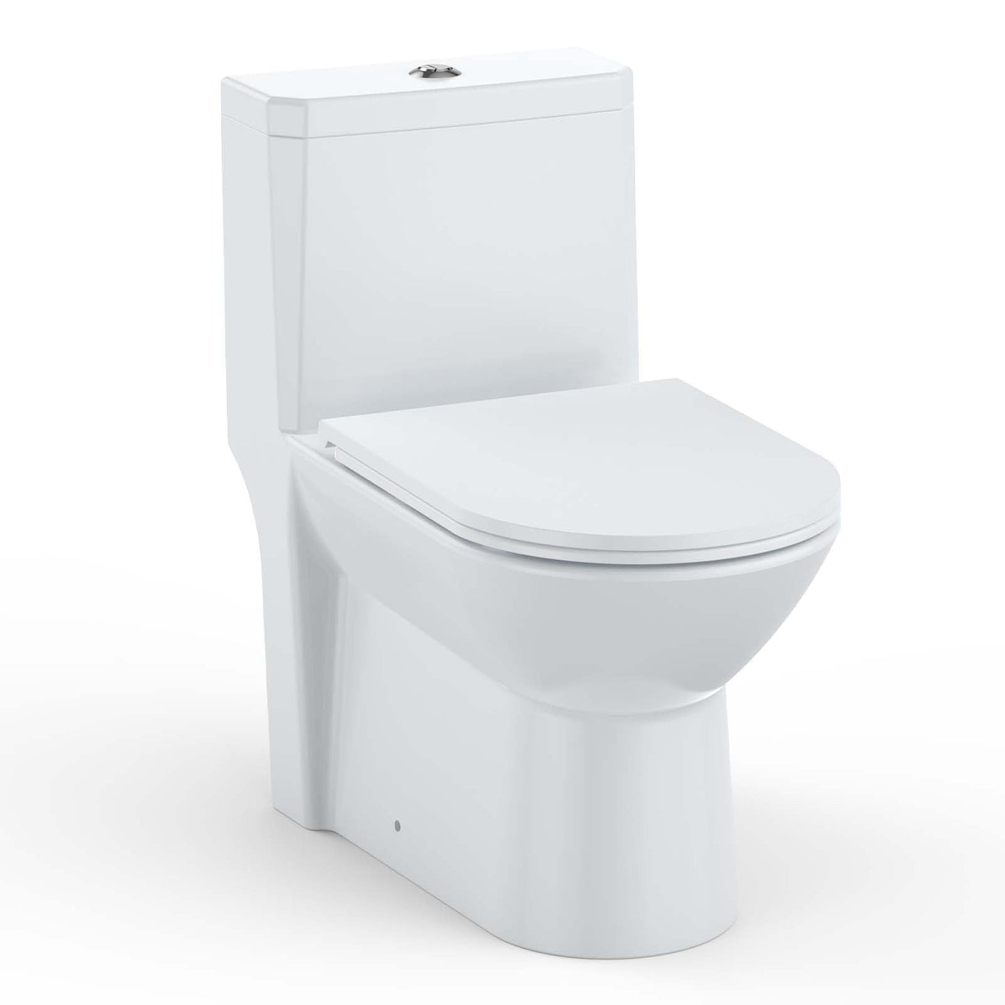 Toilet Two-Piece Round, Side Flush Handle, White Ceramic, Bottom-Lock PP Soft Close Seat, Efficient Flushing System, Easy Installation, Compact Modern Bathroom Toilet, Space Saving, Durable Design, Ea