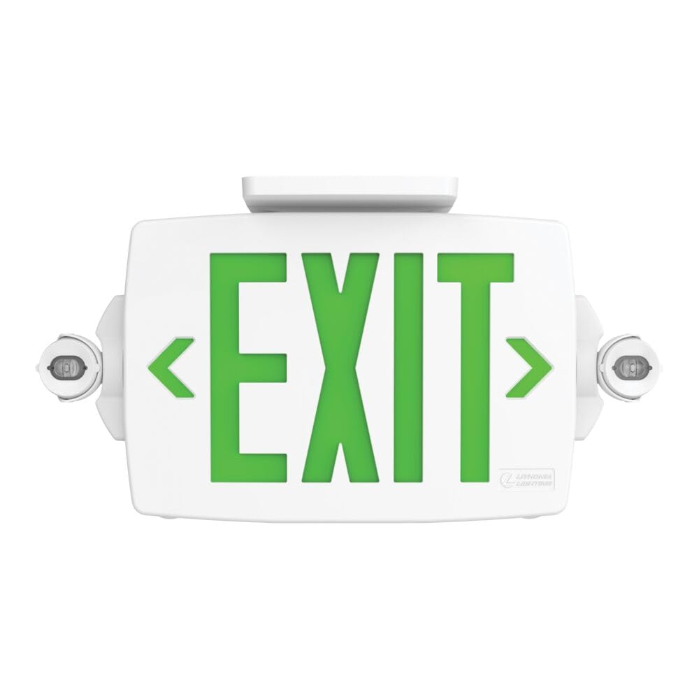 Lithonia Lighting Quantum LED Exit Sign Emergency Light Combo, Exit Sign and Emergency Lights, 2-Head Fixture, Red/Green Selectable Letters, High Output Battery, White (LHQM S W RG MVOLT HO M6)