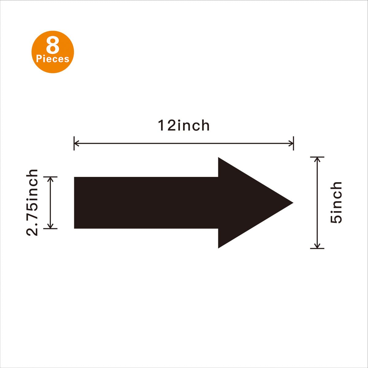 Beiyier Large Removable 8-Piece 12" Vinyl Directional Arrow Stickers, Adhesive Floor Decals for Waterproof Marking and Safe Road Instructions (5×12 inches, Black