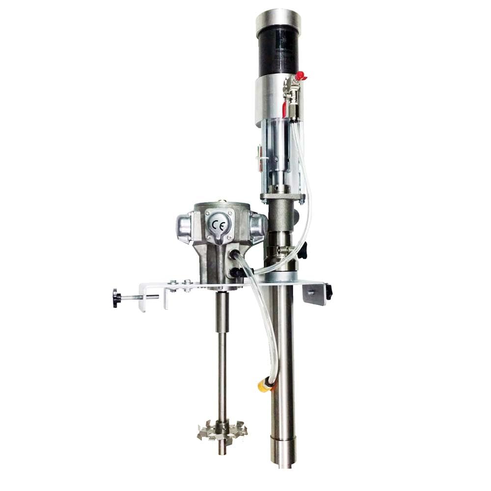 COSMOSTAR P0204 2:1 Oil/Chemical Pneumatic Transfer Pump 5 Gallon U Shape Cover Mounting with M0707 Agitator Mixer, Paint Circulation Series, (Stainless Steel, 5 Gallon Drum, Paint Mixing)