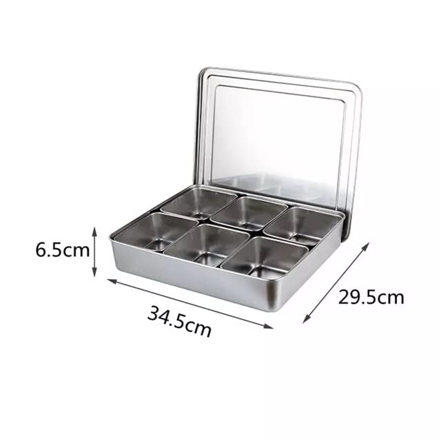 Xarra - Japanese Mini Container, Stainless Steel Yakumi Mise En Place Box, Multi Compartment Set For Food, Herbs, Seasoning and Spices (6 Compartment)
