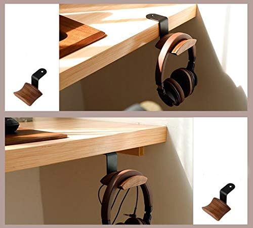YANGMEI Headset Under-Desk Mount Headphone Hanger Holder Stand Walnut Wood Headphone Rack Hook Desk Tabletop Tape