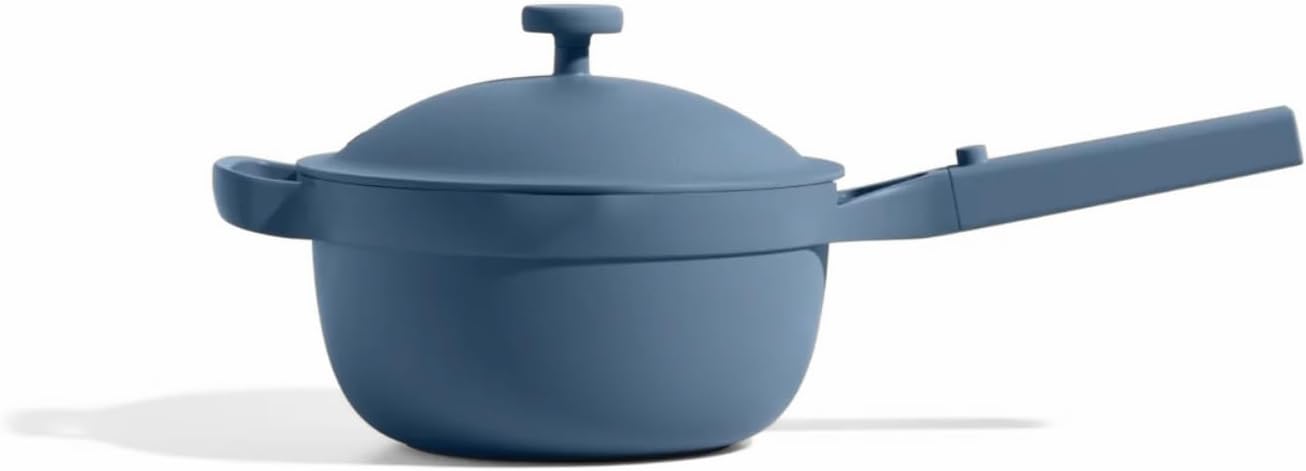 Our Place Mini Perfect Pot - 2.5 Qt Ceramic Cookware with Lid & Spatula | Patented 8-in-1, PFAS-Free, Non-Toxic | Induction & Oven-Safe to 450°F | Blue Salt