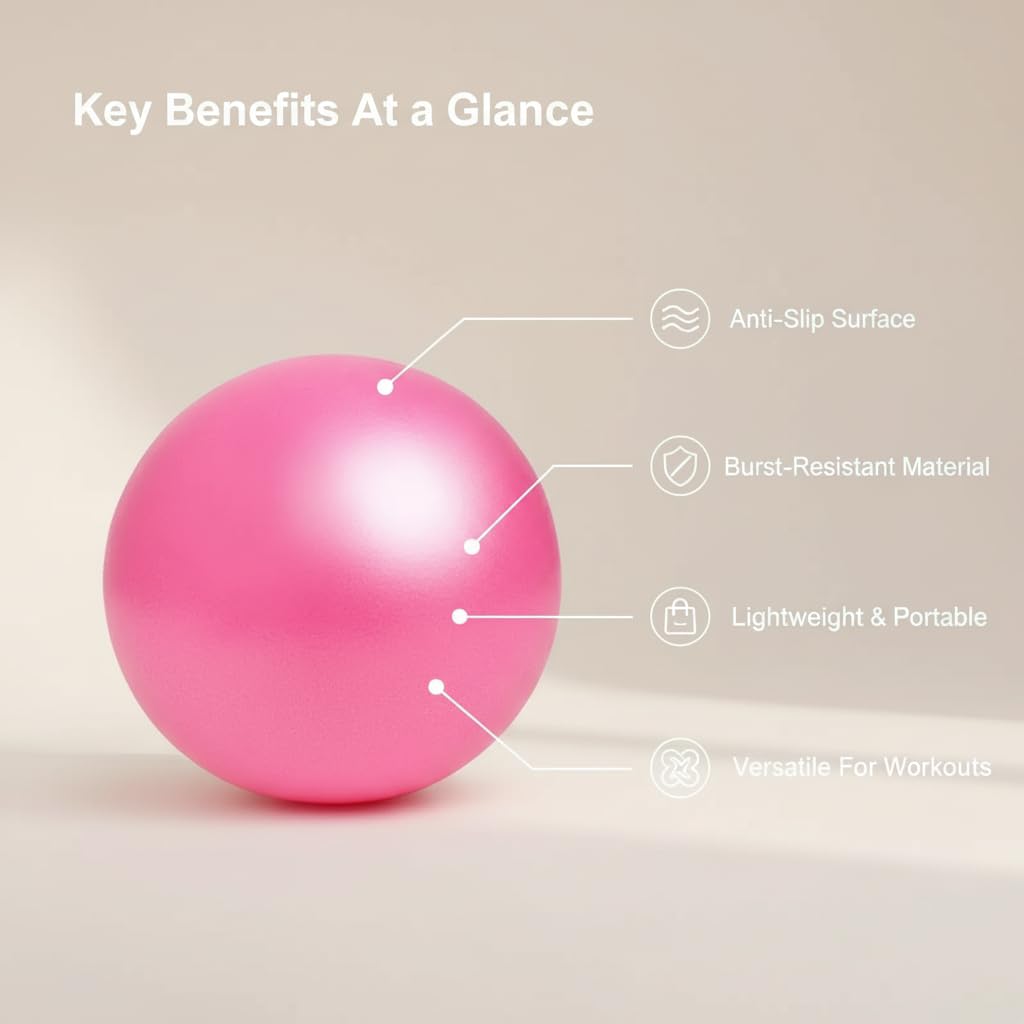 WZYXKRYN Exercise Ball, 9 Inch PVC Pilates Ball, for Physical Therapy, Yoga and Core Training (1Pink&1Purple)